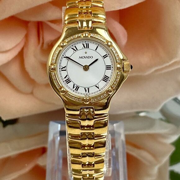 Movado Swiss Made "Olympian" 40 Diamond Bezel Dress Watch Roman Numerals - Picture 5 of 16